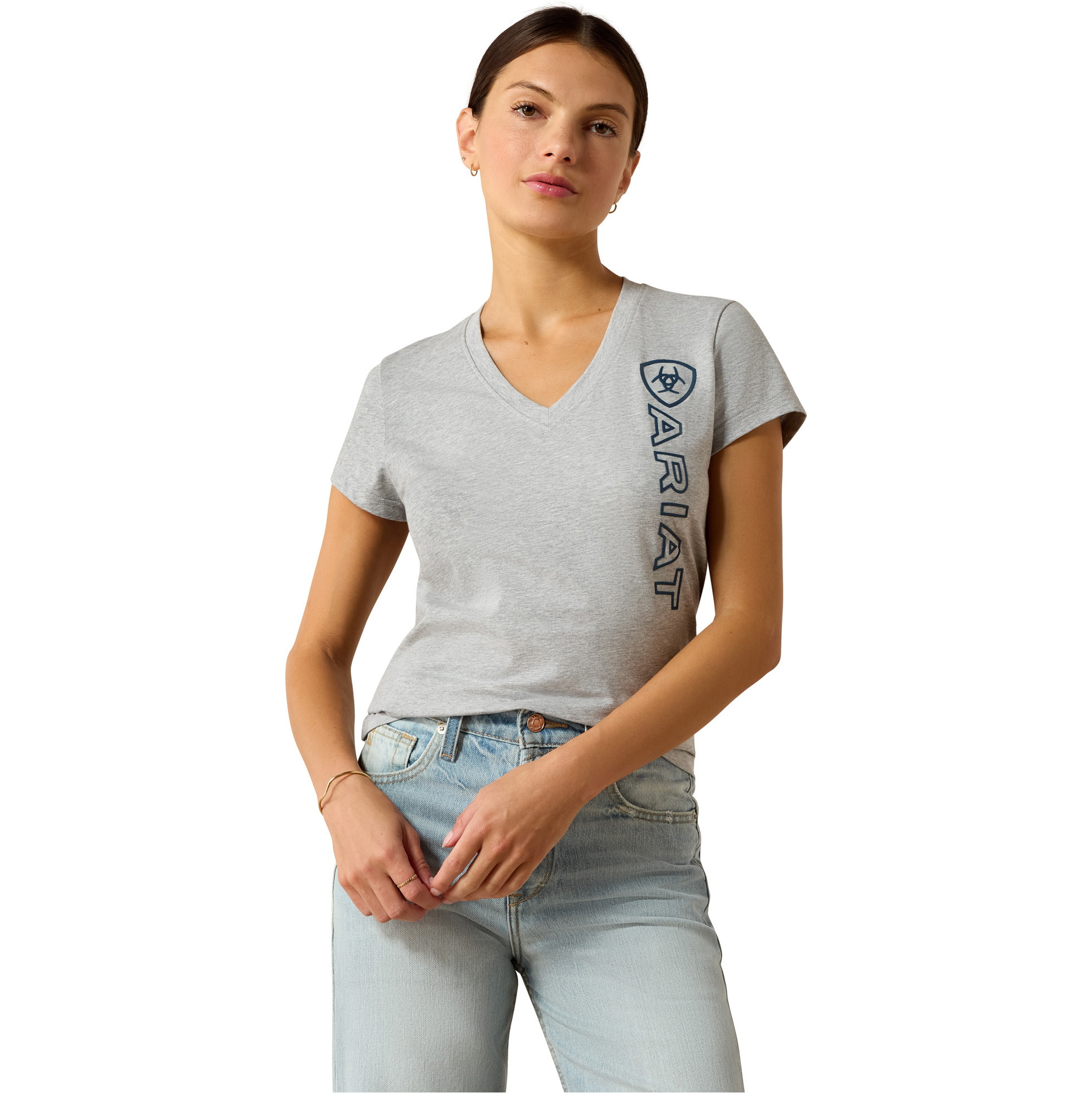 2026 Ariat Womens Vertical Logo T - Shirt 10071353 - Heather Grey